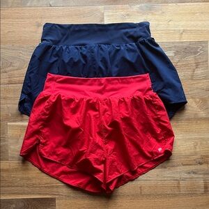 Bundle of 2 Fabletics Women's Red and Navy Shorts with Built in Spandex Shorts